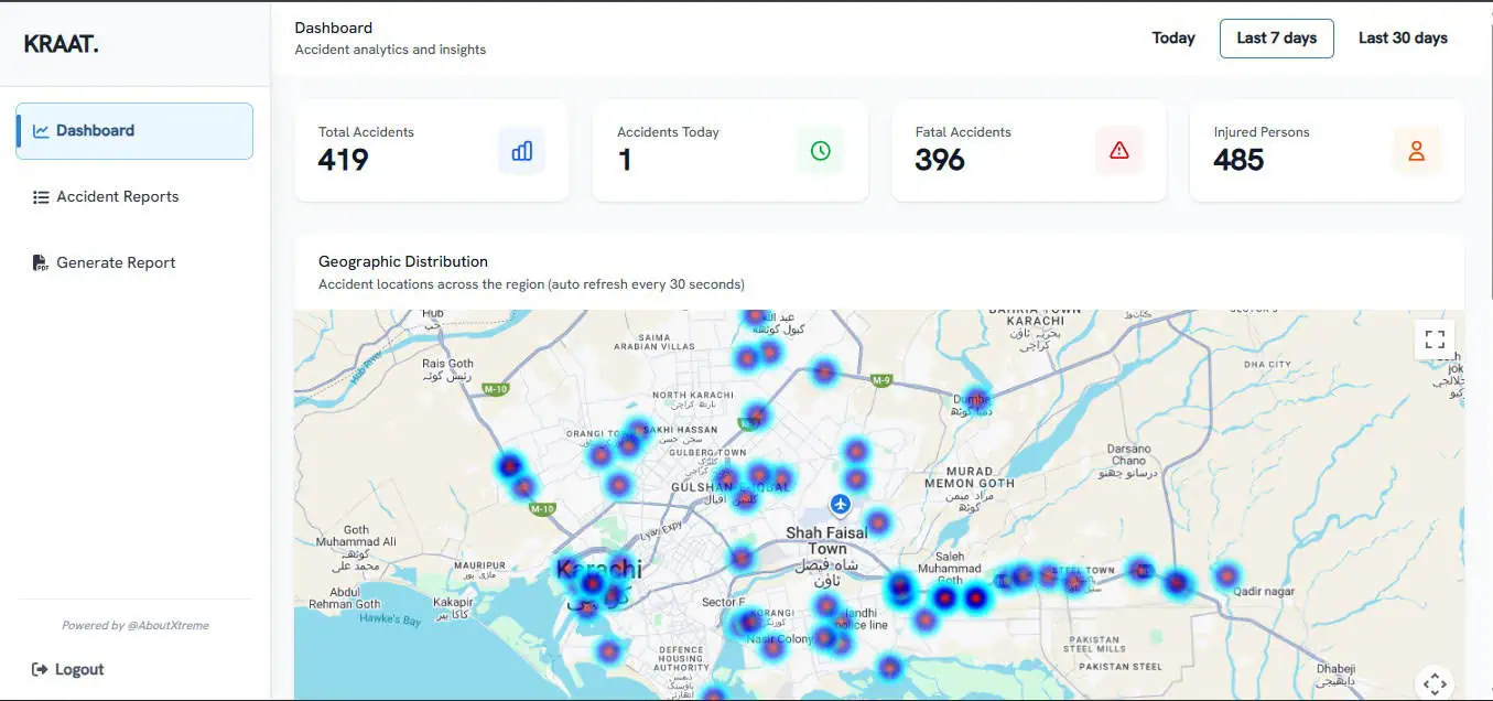 Karachi Accident Tracking System (Collab with Govt of Pakistan)